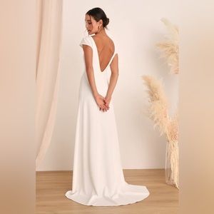 Radiance of Love White Cap Sleeve Backless A-Line Maxi Dress